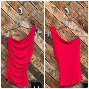 Red One-Shoulder/Side-Scrunched Blouse